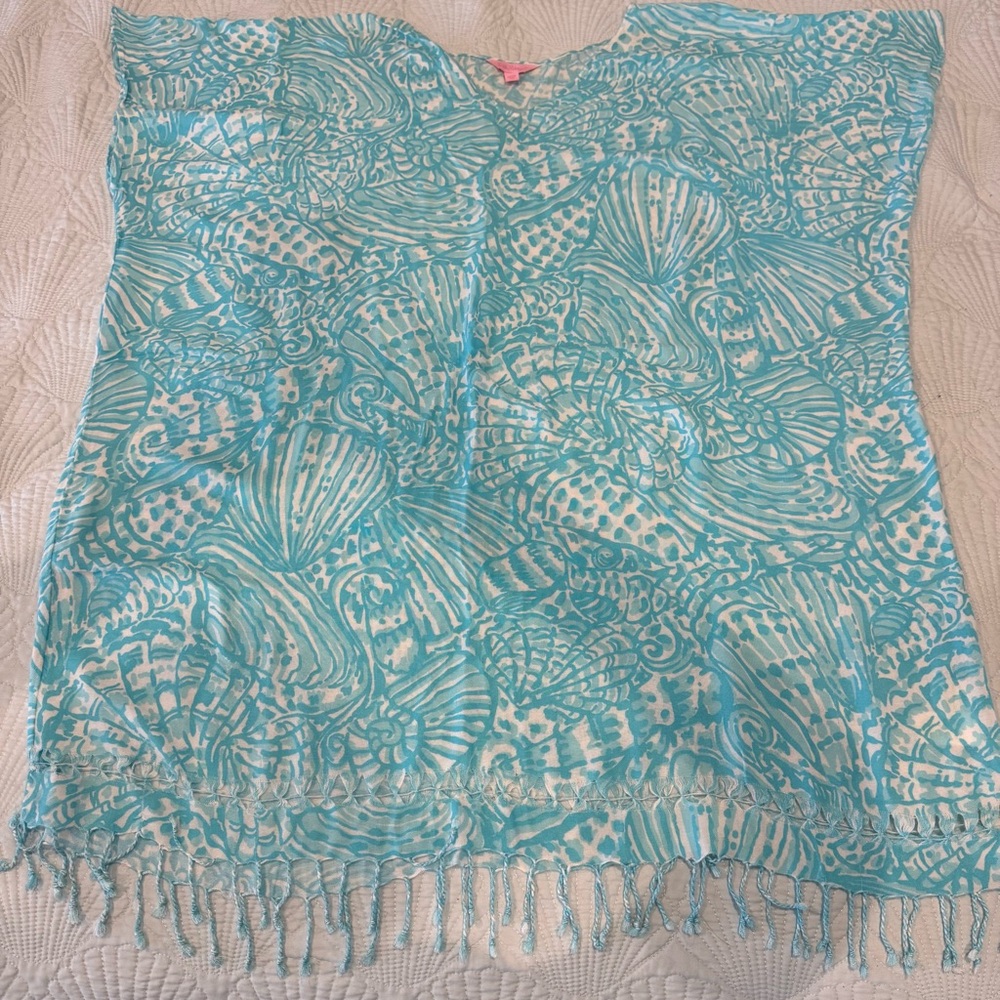 Lilly Pulitzer Aqua Shell Print Swim Cover-Up L/XL